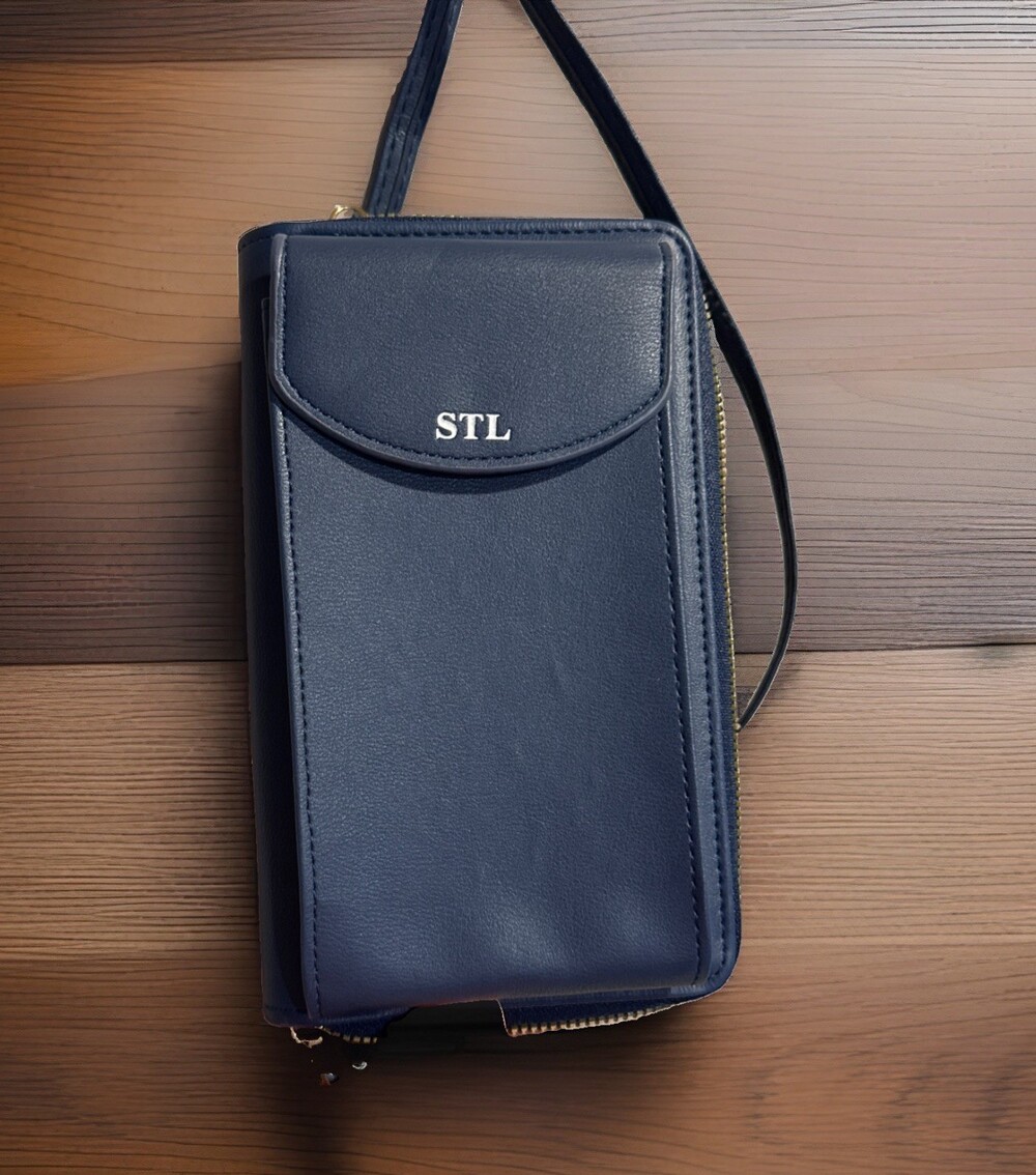 STL Navy Crossbody Bag with Gold Hardware, Adjustable Strap & Zip Closure